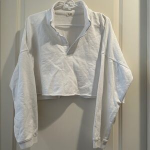 Brandy Melville John Galt white cropped 1/4 button Henley sweatshirt One Size